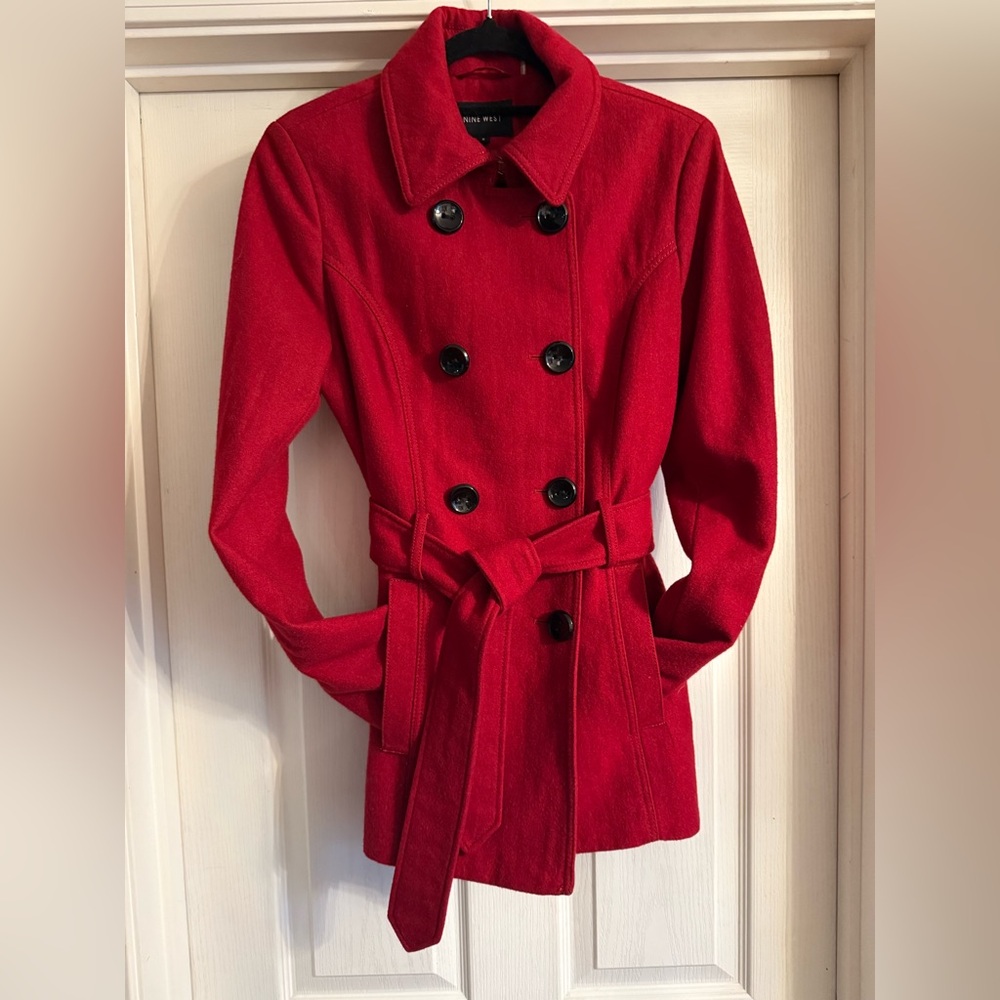 Gorgeous NINE WEST Red Wool Blend Peacoat Size 8
